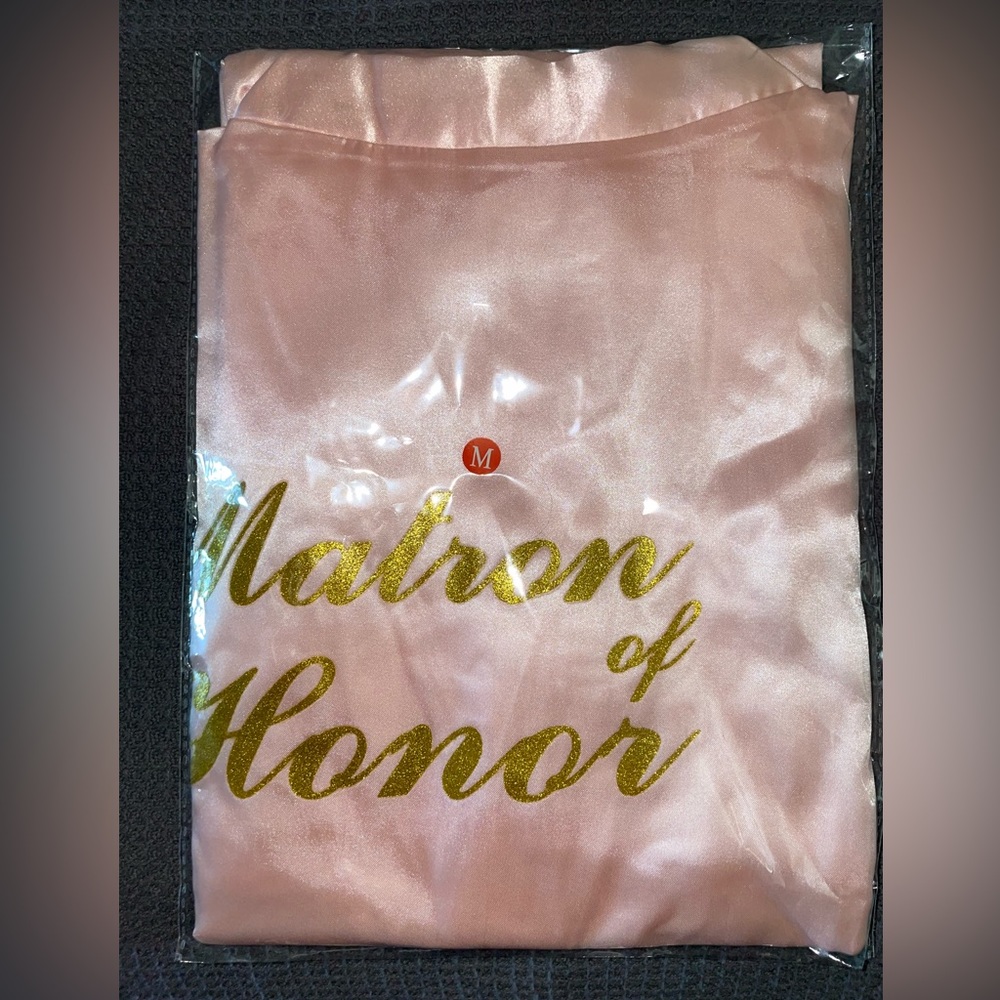 Pink silk Matron of Honor robe. Still in packaging.